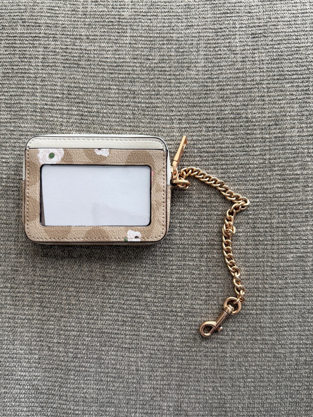 Coach Tan Floral ID Card Case with Gold Chain - Picture 2 of 3